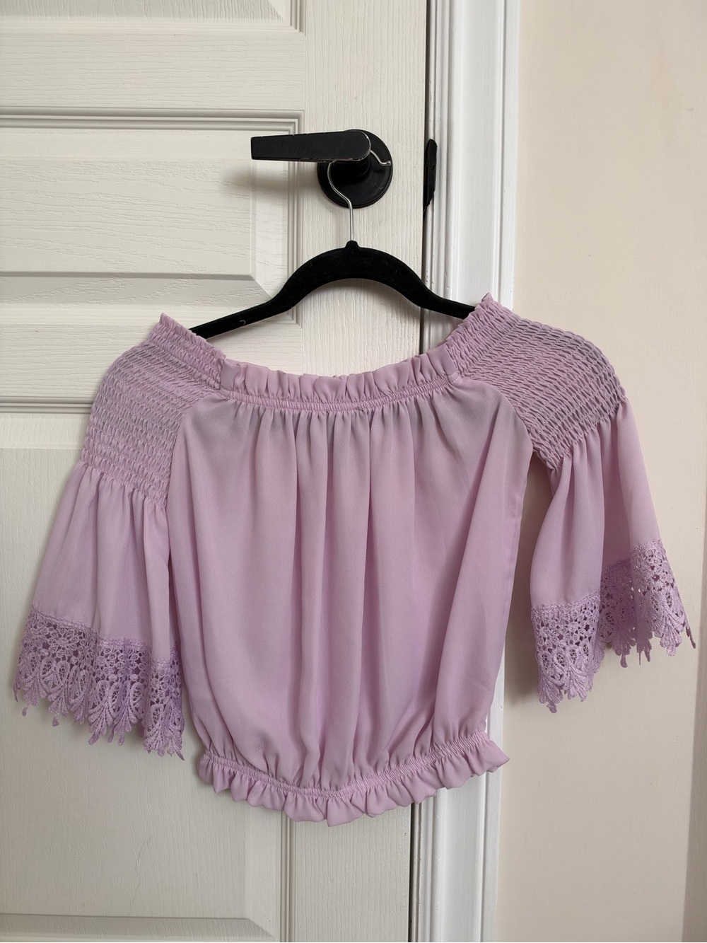 Forever 21 Lilac Off-Shoulder Crochet Sleeve Top